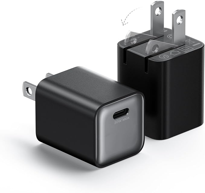 30W Compact Wall Charger, USB C Charger Block with GaN III Tech, PD3.0 PPS QC4.0 Fast Charging Foldable Power Adapter for iPhone 17 16 15, Galaxy, Pixel, iPad, AirPods (Black, 2 Pack)