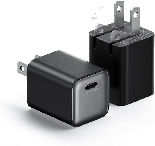 30W Compact Wall Charger, USB C Charger Block with GaN III Tech, PD3.0 PPS QC4.0 Fast Charging Foldable Power Adapter for iPhone 17 16 15, Galaxy, Pixel, iPad, AirPods (Black, 2 Pack)