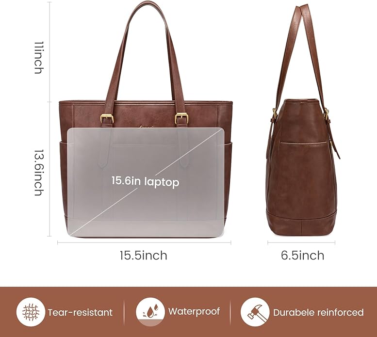 LOVEVOOK Laptop Tote Bag for Women,Vintage Leather Work Tote Bag for Women Computer Briefcase Bag,Waterproof Teacher Business
