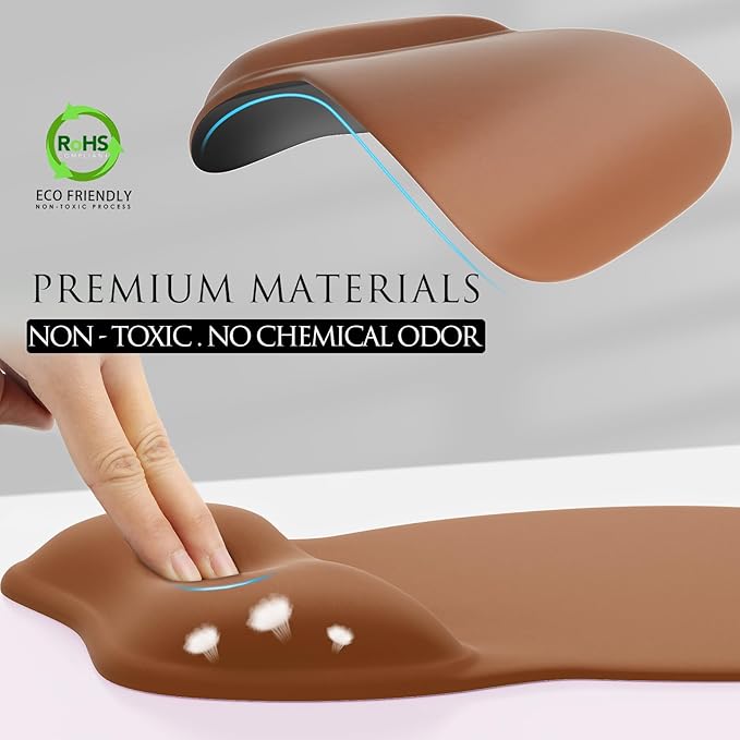 MROCO Ergonomic Mouse Pad with Gel Wrist Rest, Smooth Wrist Support Surface, Non-Slip PU Base for Pain Relief, Comfortable Mousepad for Computer, Laptop, Office & Home, 9.4 x 8.1 in, Coffee Brown