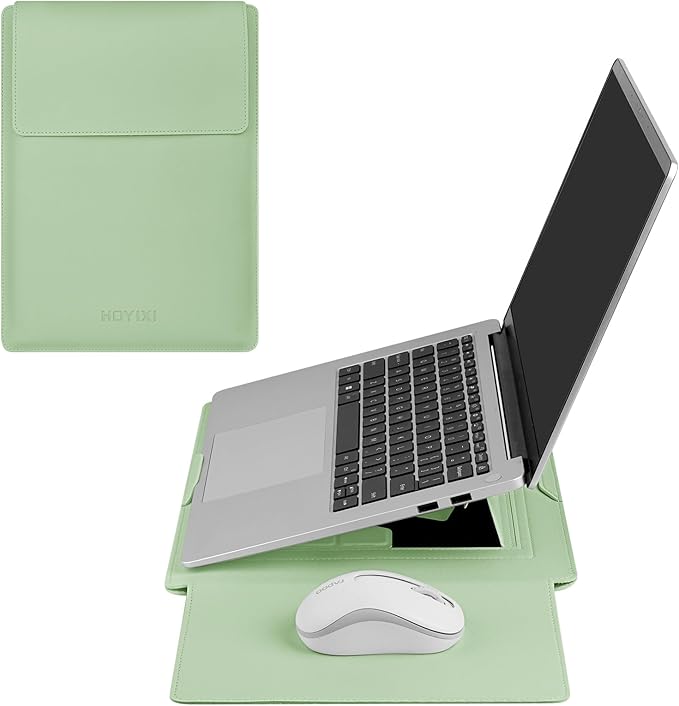 HoYiXi 15.6" Laptop Sleeve Case PU Leather with Stand Compatible with MacBook Pro 16/15.4'' MacBook Pro 15, Mac Air 15/ Dell, Matebook,Asus,15-16'' Laptop Bag,(Patent Pending),Green