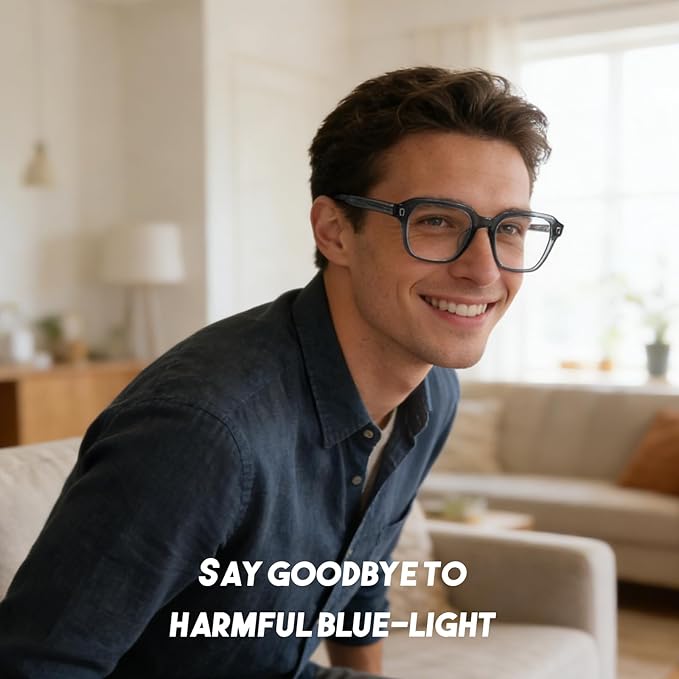 Dollger Blue Light Glasses Men Rectangle Vintage Anti BlueLight Blocking Glare Cute Trendy Computer Gaming UV Eyeglasses