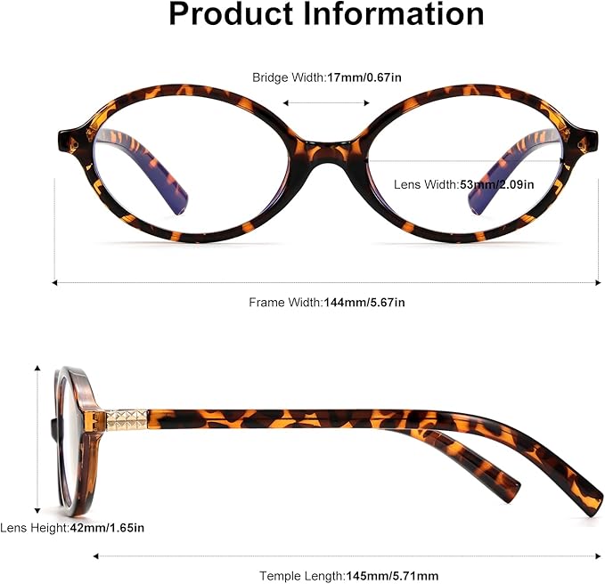 ViewJoy Retro Oval Blue Light Glasses for Women Fashion Computer Glasses Bluelight Blocking Eyewear Vintage Frame