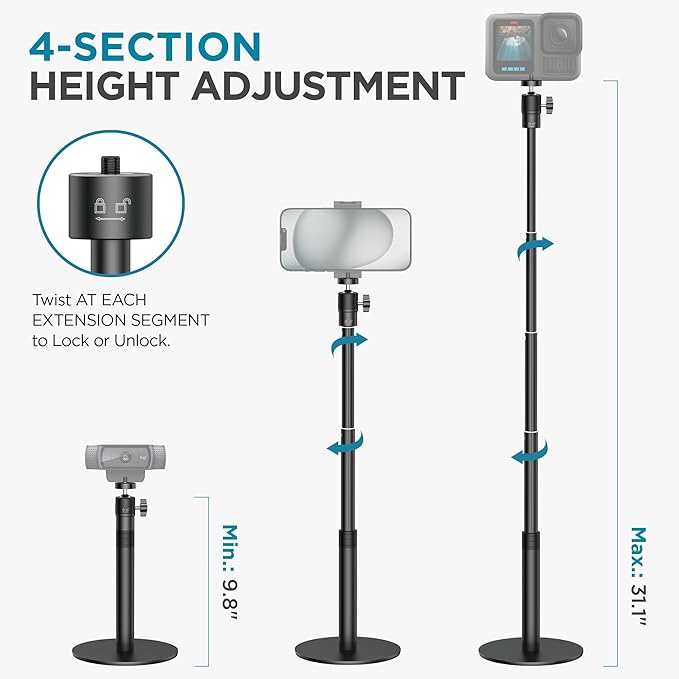 InnoGear Webcam Stand, 31" Telescopic Webcam Mount Vlogging Stick with Phone Holder Web Cam Stand for Logitech Webcam C922 C930e C920S C920 C615 C960 C920x BRIO 4K NexiGo N60, Phones, Cameras - Image 2