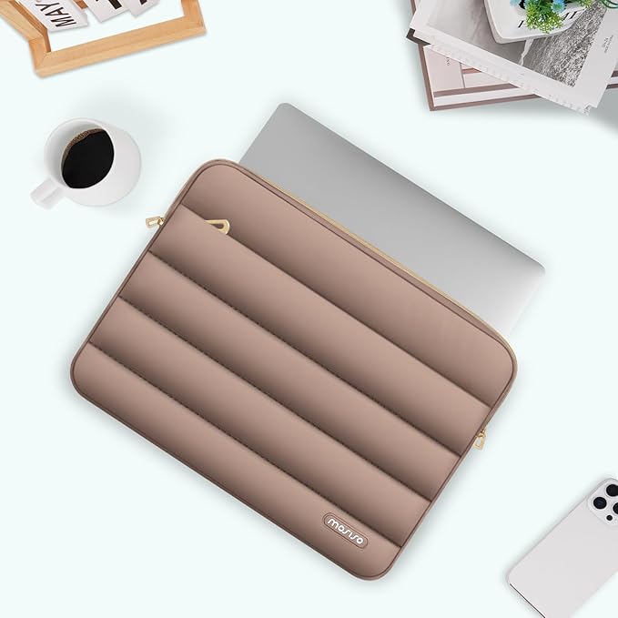 MOSISO Laptop Case 14 inch, 14 inch Puffy Laptop Sleeve Compatible with HP Lenovo Dell ASUS Acer, HP Stream, Dell Latitude, Lenovo IdeaPad, Polyester Horizontal Bag with Small Case, Brown