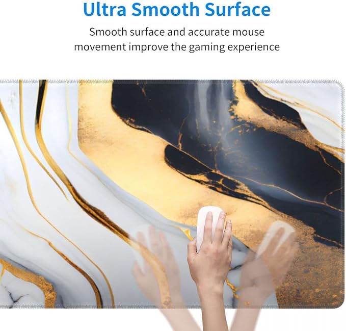 Desk Pad,Office Desk Mat 31.5"×11.8" Large Gaming Mouse Pad,Extended Computer Mouse Pad,Waterproof Thick Big Mouse Pads with Non-Slip Rubber Base Office Home Black White Gold Marble