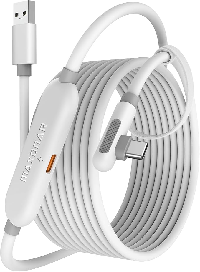 Maxonar VR Charging Link Cable 15FT – Charge While Playing PC VR, USB 3.0 Stable Data, Built to Replace Meta Link Cable for Quest 3S / Quest 3 / Quest 2 / Pico 4 White