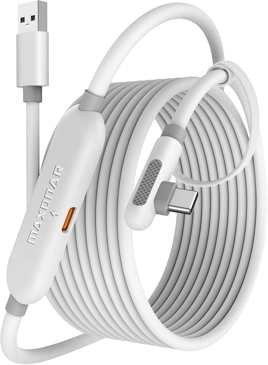 Maxonar VR Charging Link Cable 15FT – Charge While Playing PC VR, USB 3.0 Stable Data, Built to Replace Meta Link Cable for Quest 3S / Quest 3 / Quest 2 / Pico 4 White