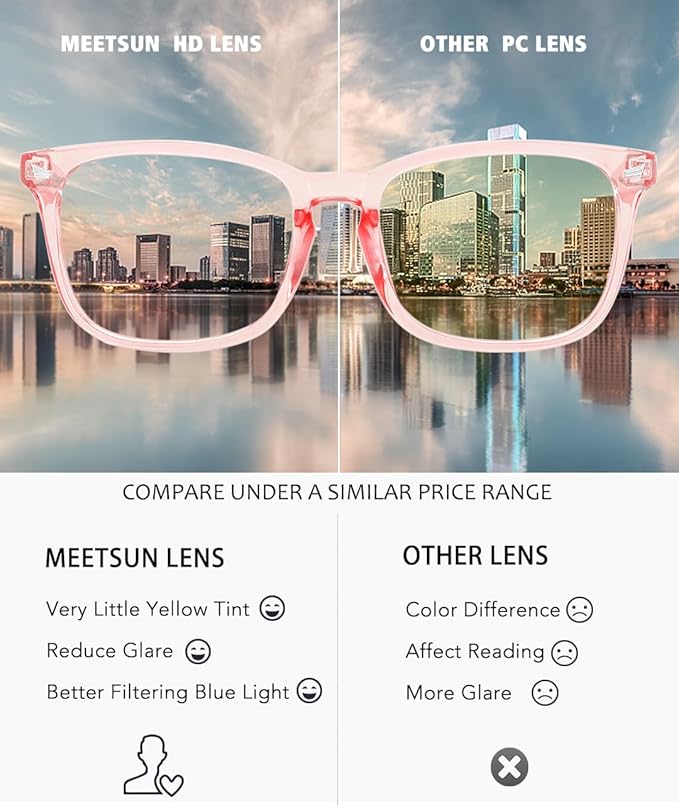 MEETSUN Blue Light Blocking Glasses Women Men, Anti Eye Strain Headache (Sleep Better),Computer Glasses UV400 Lens (Transparent Pink Frame)