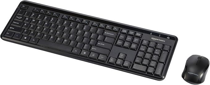 Amazon Basics 2.4GHz Wireless Keyboard and Mouse Combo Set, Quiet and Compact US Layout, Plug and Play, Unifying USB Receiver, Black