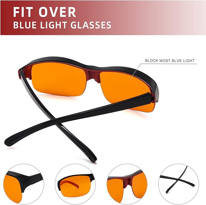 Eyekepper 100% Anti-Blue Light Blocking Fitover Glasses Wear Over Computer Glasses With Amber Lens