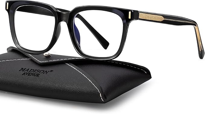 Madison Avenue Trendy Sqaure Blue Light Blocking Glasses for Women with Case, Stylish Anti Glare Glasses for Computer