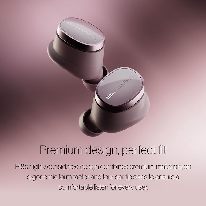 Bowers & Wilkins Pi8 Wireless Earbuds, Dark Burgundy, in-Ear Bluetooth Earphones with aptX Lossless Support, Active Noise Cancelling Earbuds, 3 Built-in Mics, 15-Min Quick Charging