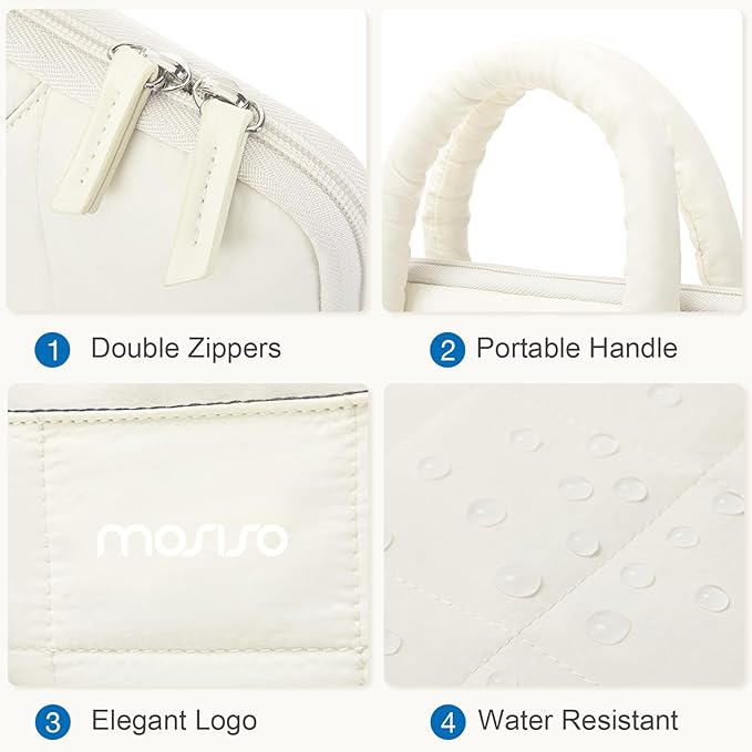 MOSISO Laptop Case 13.3 inch,13-13.3 inch Puffy Laptop Sleeve Compatible with MacBook Air 13 13.6/Pro/Neo 13/Pro 14,HP Dell ASUS Lenovo,Rectangle Quilted Bag with Handle&Flower Pendant, Sand