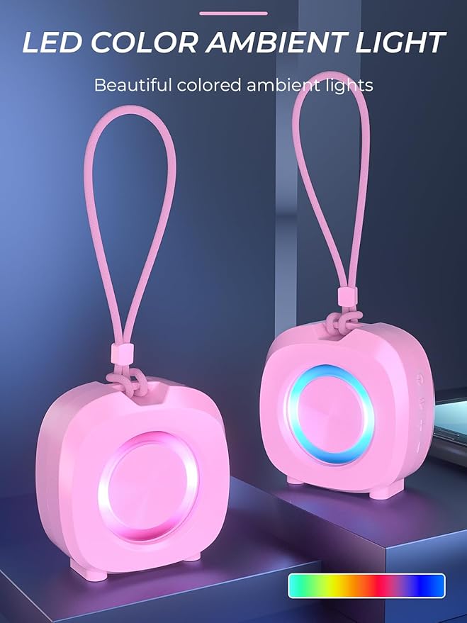 Speaker, Small Portable Bluetooth Wireless IPX5 Waterproof Shower Speaker,Loud Stereo Sound Deep Bass,TWS Paire, RGB Lights,Long Playtime for Outdoor Party, Great Gift,1PC(Pink)