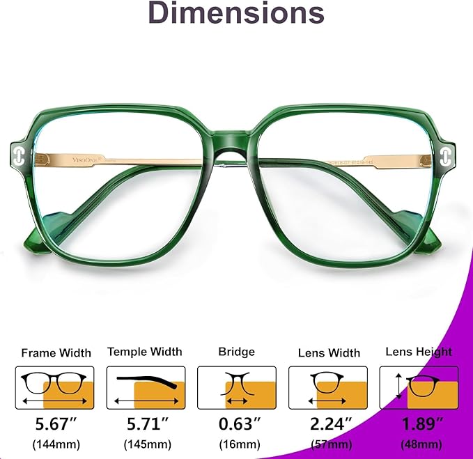 VISOONE Oversized Blue Light Blocking Glasses with Chic Square TR90 Frame and Metal Temple for Women Men REMY