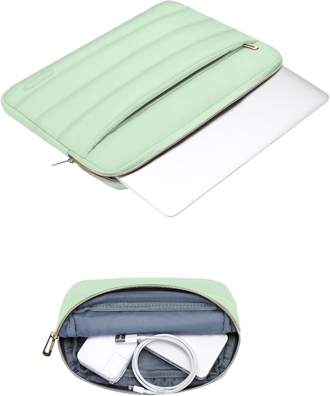 MOSISO Laptop Case 13.3 inch,13-13.3 inch Puffy Laptop Sleeve Compatible with MacBook Air 13.6 M5 M4 M3 M2 M1/Neo/Pro 13/14,HP Dell ASUS Lenovo,Polyester Horizontal Bag with Small Case, Mint Green