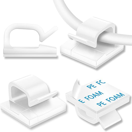 100Pcs Cable Clips, Adhesive Cable Organizer Cord Holder Wire Clip Wire Management Self Adhesive Hooks Wire Holder for Office, Home(White, 100PCS) by suoundey