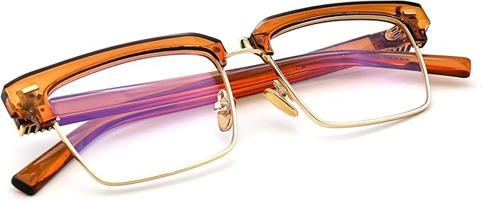 Semi Rimless Rectangle Blue Light Glasses Men Women Black Square Eyewear