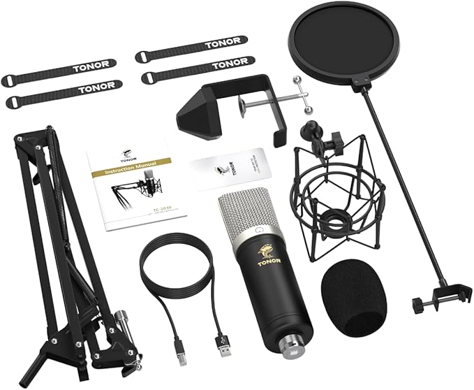 TONOR Condenser Microphone 192kHz/24Bit, USB Cardioid Computer Mic Kit with Upgraded Boom Arm/Spider Shock Mount for Recording, Streaming, Gaming, Podcasting, Voice Over, YouTube, TC-2030