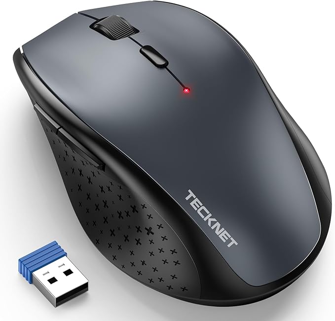 TECKNET Wireless Mouse, 2.4G USB Computer Mouse with 6-Level Adjustable 4800 DPI, Silent Quiet Click???30 Months Battery, Ergonomic Grips, 6 Buttons Portable for PC, Chromebook, Mac - Grey