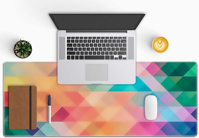Colorful Triangles Print Desk Mat Large Gaming Mouse Pad XL Extended Mousepad Desk Pad Big Keyboard Pad Desktop Mouse Mat 31.5"x11.8" Deskmat for Gamers with Stitched Edges Non-Slip Rubber Base