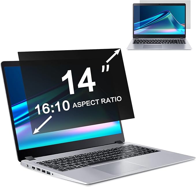 ZOEGAA 14 Inch Laptop Privacy Screen Filter, for 16:10 Widescreen Monitors -Dell HP Acer Samsung Lenovo ASUS Toshiba, Removable Privacy Screen Anti-Peeping, Anti Blue Light Blocking and Anti Glare