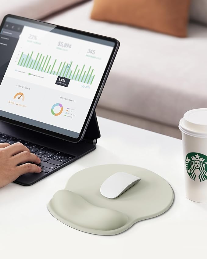 Laborio Mouse Pad with Wrist Rest, Ergonomic Mouse Pads for Desk, Office Non-Slip Mousepad with Gel Wrist Support(Light Green, 10.6''L x 9''W)