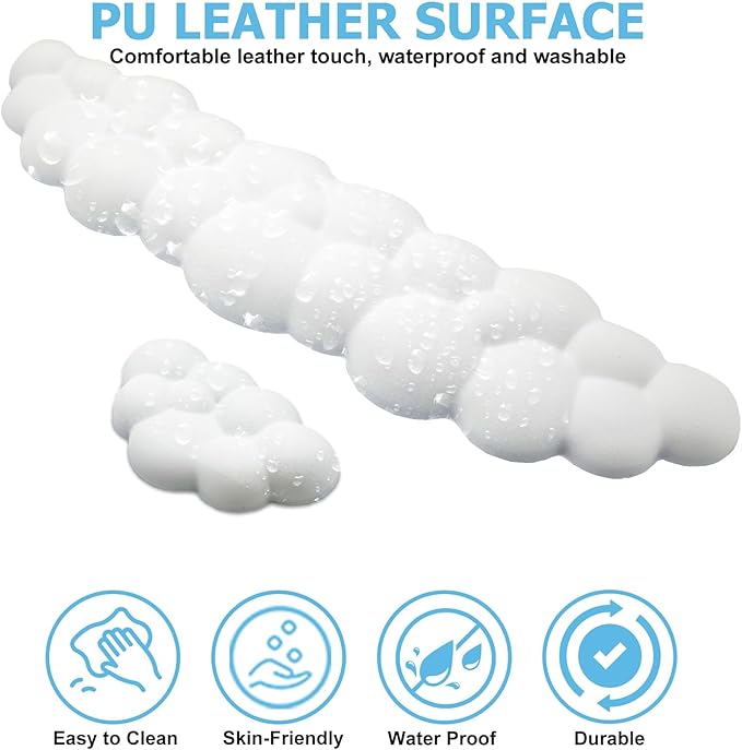 Cloud Wrist Rest Keyboard, PU Leather Memory Foam Wrist Rest for Computer Keyboard, Ergonomic Keyboard Wrist Rest Pad and Cute Mouse Wrist Rest for Gaming, Office, Computer, Typing Pain Relief,White