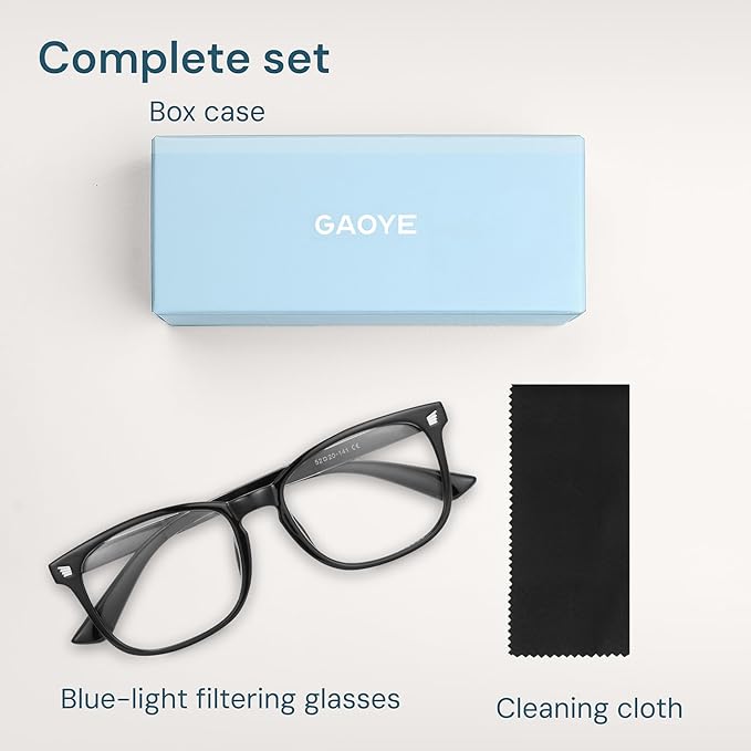 Gaoye Black Blue Light Glasses for Computer & Gaming - Anti UV Ray Lenses, Scratch-Resistant & Comfort Fit
