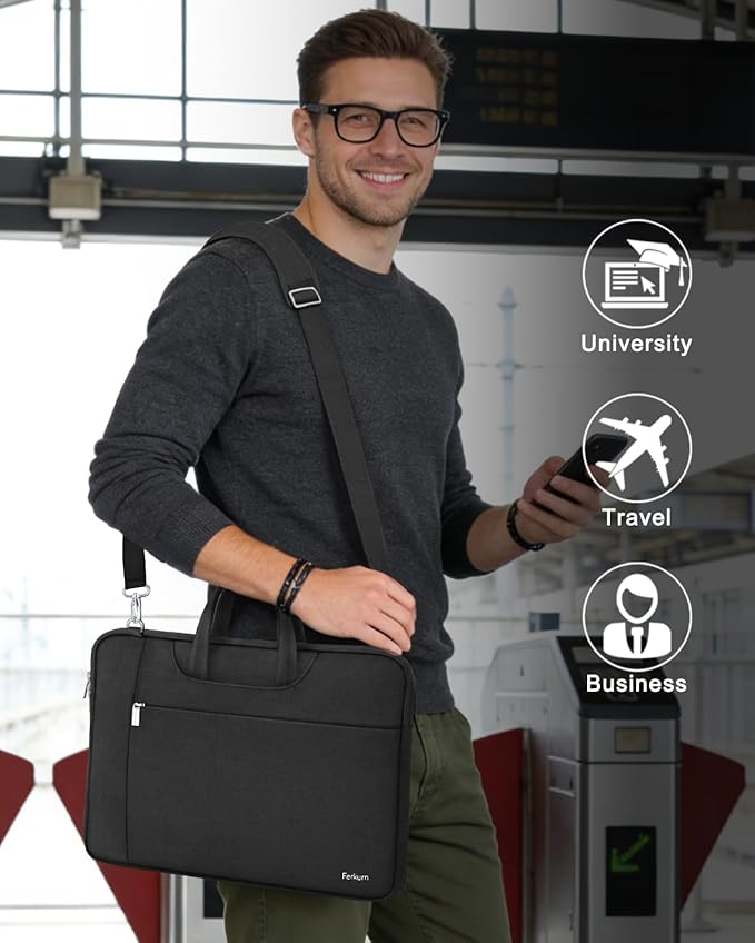 Ferkurn Laptop Case Bag Women Men Computer Sleeve with Shoulder Compatible with HP/Inspiron/Thinkpad/Vivobook/MSI/Surface, 17.3 inch, Black