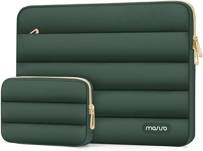 MOSISO Laptop Case 16 inch, 15-15.6 inch Puffy Laptop Sleeve Compatible with MacBook Pro 16 M5 M4 M3 M2 M1, HP Dell ASUS Acer Toshiba Lenovo, Polyester Horizontal Bag with Small Case, Emerald Green