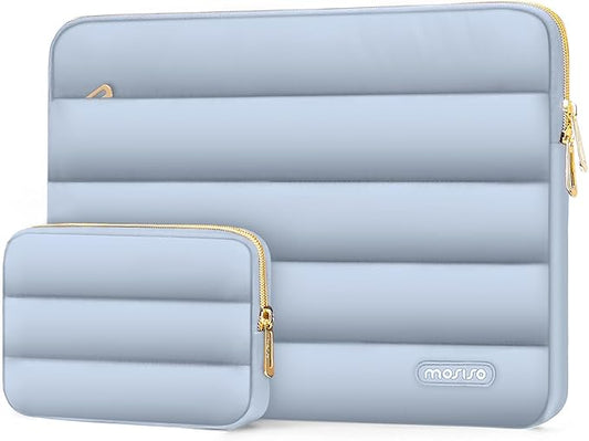 MOSISO Laptop Case 16 inch, 15-15.6 inch Puffy Laptop Sleeve Compatible with MacBook Pro 16 M5 M4 M3 M2 M1, HP Dell ASUS Acer Toshiba Lenovo, Polyester Horizontal Bag with Small Case, Baby Blue