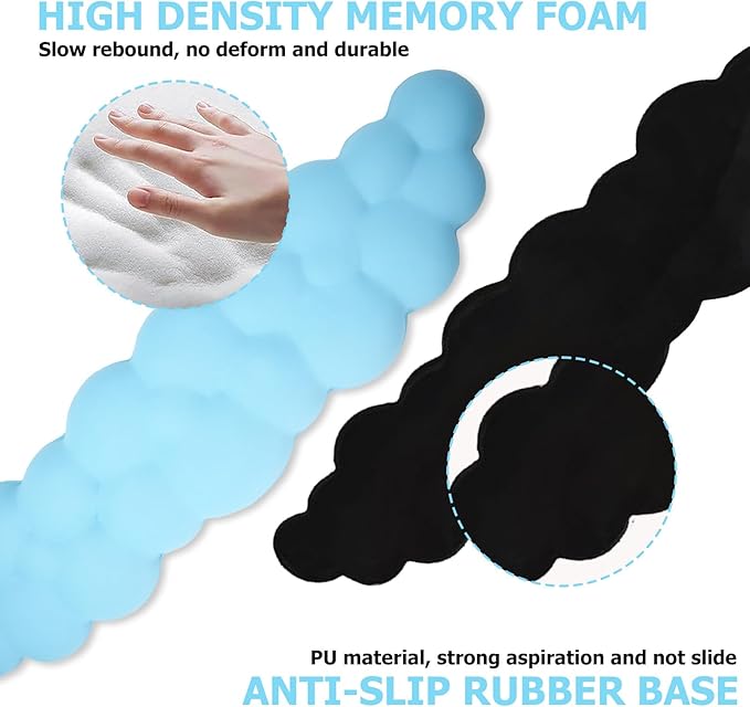 Cloud Wrist Rest Keyboard, PU Leather Memory Foam Wrist Support for Computer Keyboard, Ergonomic Keyboard Pad and Cute Mouse Wrist Pad for Gaming, Office, Computer, Easy Typing Pain Relief, Sky Blue