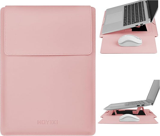 HoYiXi 13.3'' /13.6'' Laptop Sleeve Case PU Leather with Stand Compatible with MacBook Pro 14/MacBook Air 13(M1 M2)/ASUS Vivobook 14/Dell XPS 13/ASUS Matebook,13-14'' Laptop Bag,Pink