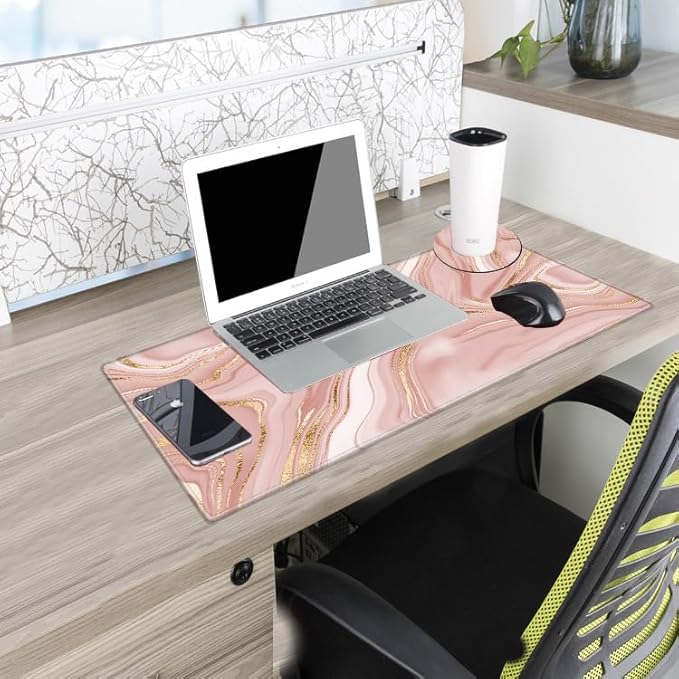 Gold Pink Marble Mouse Pad 24 x 12 inch Mousepad Gaming Desk Mat Large Computer Pad with Non-Slip Base Office Home Work