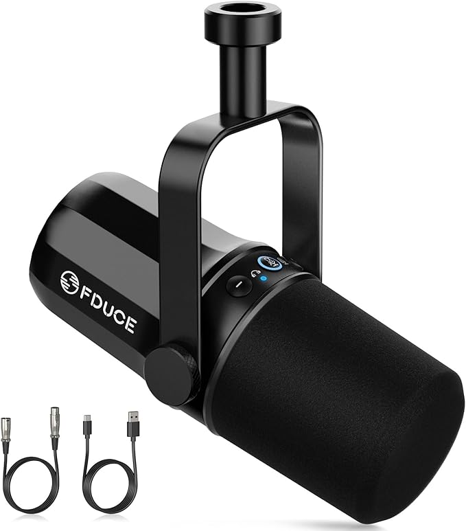 FDUCE SL40 USB/XLR Dynamic Microphone for Podcasting, Gaming, Live Streaming and Recording, Built-in Headphone Output, LED Mute Button, All Metal, Voice Isolation Technology
