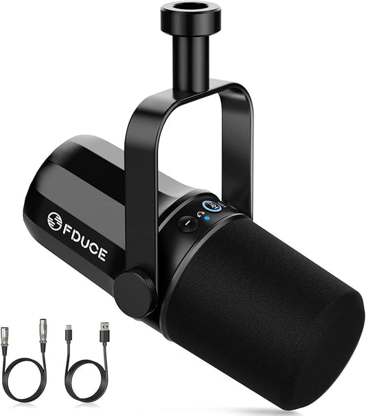 FDUCE SL40 USB/XLR Dynamic Microphone for Podcasting, Gaming, Live Streaming and Recording, Built-in Headphone Output, LED Mute Button, All Metal, Voice Isolation Technology