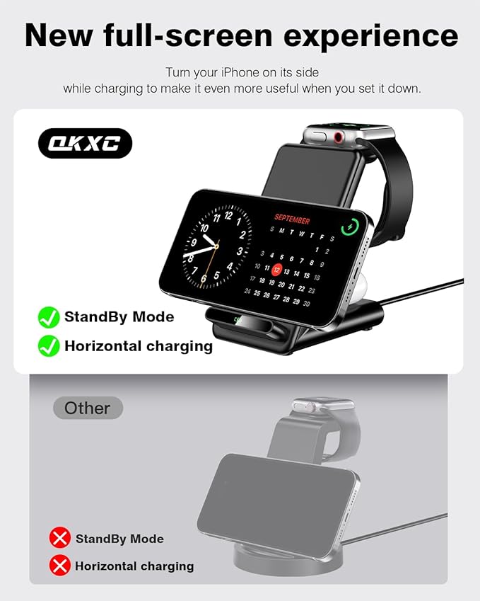 Wireless Charging Station,3 in 1 Charging Stand Made for Apple Watch Ultra 11 10 9 8 7 6 SE 5 4 3,Fast Wireless Charger Made for iPhone 17/Air/16/15/14/13/12,for AirPods Pro(with Adapter) (Black)