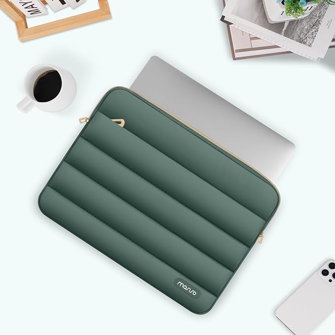 MOSISO Laptop Case 13.3 inch,13-13.3 inch Puffy Laptop Sleeve Compatible with MacBook Air 13.6 M5 M4 M3 M2 M1/Neo/Pro 13/14,HP Dell ASUS Lenovo,Polyester Horizontal Bag with Small Case,Emerald Green