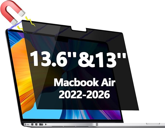Magnetic Privacy Screen Protector for MacBook Air 13/13.6 Inch (2022-2026, M2/M3/M4/M5), Removable Anti Spy Glare Blue Light Shield for 13.6" Mac Laptop Privacy Filter