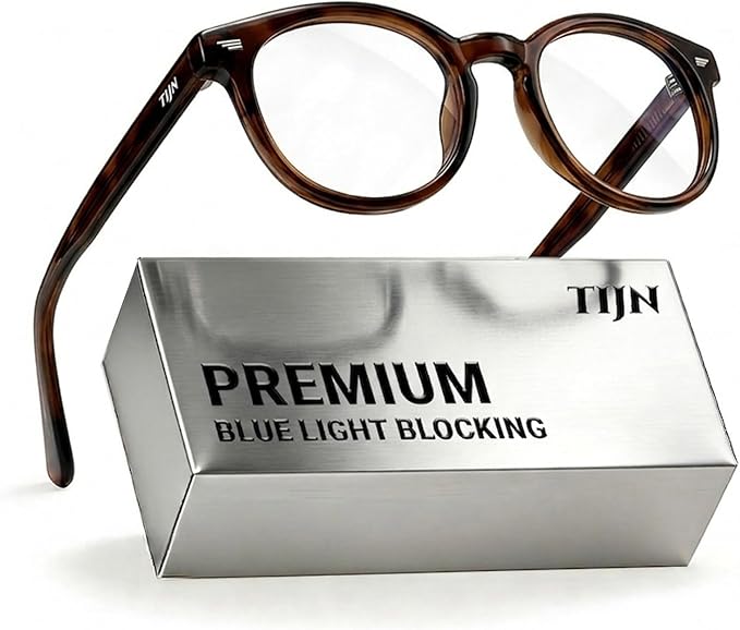 TIJN Blue Light Blocking Glasses Men Women Vintage Thick Round Rim Frame Eyeglasses