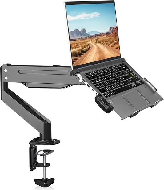 Suptek Laptop Desk Mount,Fully Adjustable Monitor and Laptop Mount Stand for 13-18 Inch Notebook and 17-32 inch Monitor Screen,Holds 22lbs with Vented Tray