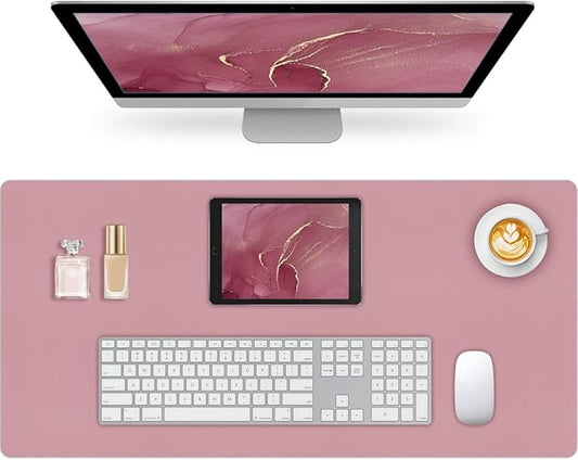 Non-Slip Desk Pad Mat, Leather Desk Mat for Desktop, Large Mouse Pad, Waterproof Computer Mouse Mat Desktop Protector for Office/Home (Purple Pink, 35.4" x 17")