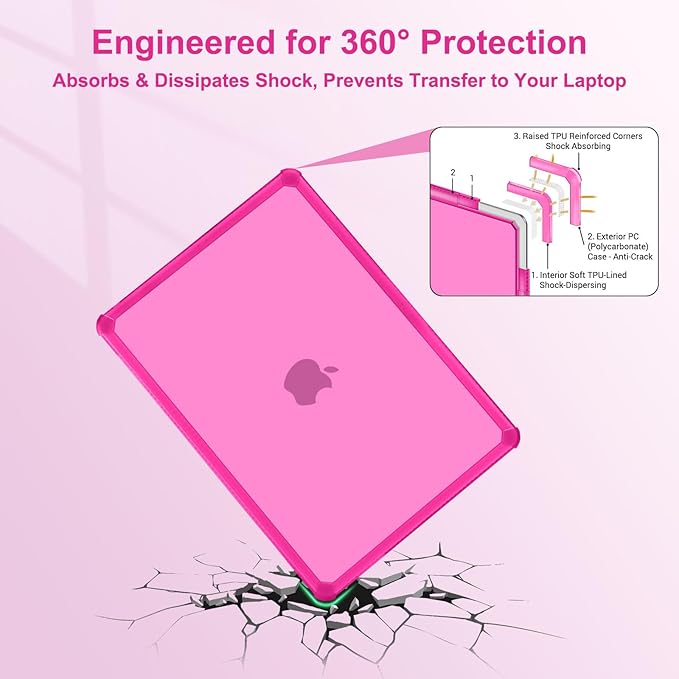 MOSISO Compatible with MacBook Air 13 inch Case M5 2026 M4 2025 M3 M2 2024-2022 A3449 A3240 A3113 A2681,3 in 1 Kit Crack-Resistant Heavy Duty Protective Plastic Hard Case with TPU Bumper, Bright Rose