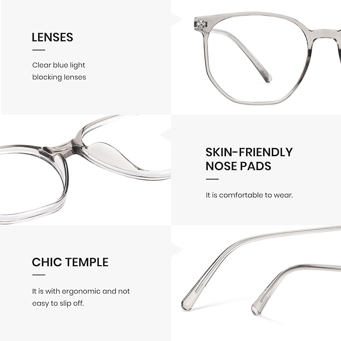 Cyxus Retro Blue Light Glasses Men - Square TR90 Metal Blowline Frame Stylish Trendy for Computer Daily Work 8252