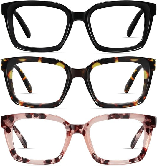 XVXV Reading Glasses for Women Men - Blue Light Blocking Readers Oversize Square Anti Glare with Spring Hinge
