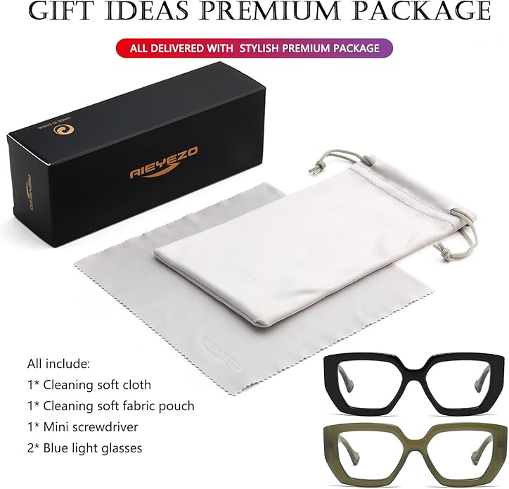 AIEYEZO Thick Frame Blue Light Glasses Men Women, Fashion Square Computer Eyeglass Anti Eyestrain & Prevent Headache