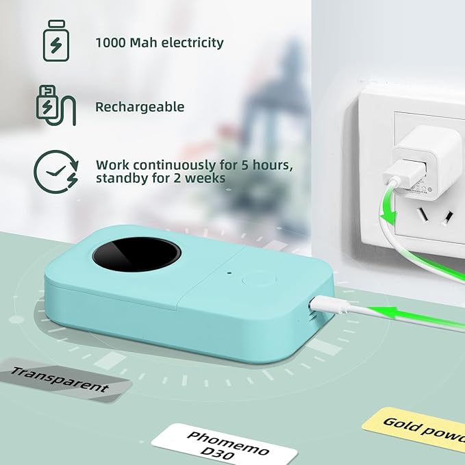 Phomemo Label Maker Machine with Tape, D30 Mini Bluetooth Label Printer, Versatile App with with 1000+ Symbols and 60+ Borders, Portable Label Maker for School Supplies, Home, Office, Green