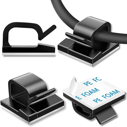 100 Pcs Cable Clips, Adhesive Cable Organizer Cord Holder Wire Clip Wire Management Self Adhesive Hooks Wire Holder for Office, Home (Black) by suoundey